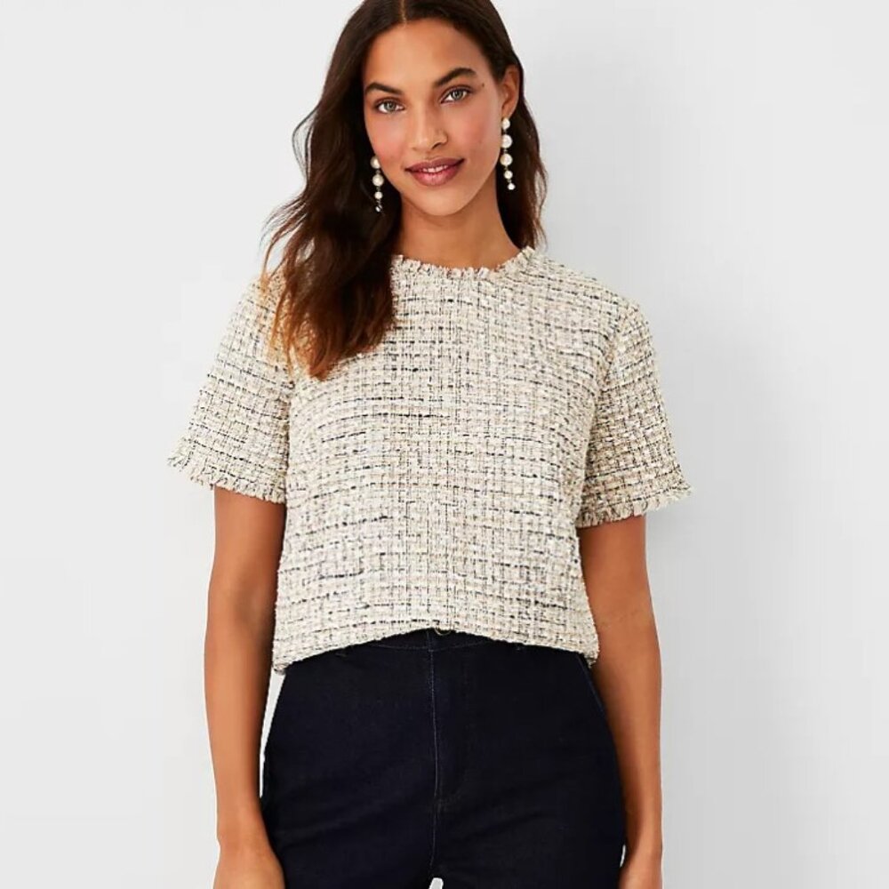 Fringe Tweed Top Ann Taylor